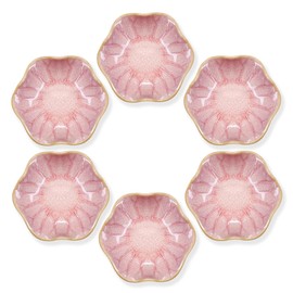6-Pack Pink Soy Sauce Dishes, 2.5oz Ceramic Dipping Bowls, 4.1in lotus leaf shaped sauce bowls, Small Bowles for Side Dishes, sdipping bowl, dipping plates, Jewelry Tray, Decorative Bowles (6 Pink)