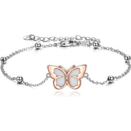 VONALA Butterfly Bracelet Anklets for Women Sterling Silver Butterfly Charm Chain Bracelet Beach Foot Jewelry for Women Girls
