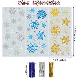 CCINEE 180Pcs Christmas Cellophane Treat Bags for Kids,Xmas Snowflake Treat Bags with Metallic Twist Ties for Party Favor Supplies Gift Bags Candy Cookie Wrappers