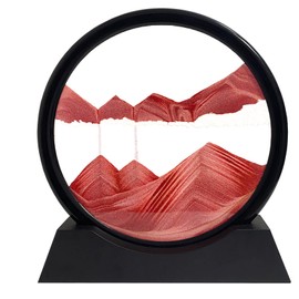 HYUGF Moving Sand Art Picture Decor, 3D Deep Sea Sandscape Liquid Motion, Round Glass Frame Display Flowing Sand Relaxing Gift for Kids Adults Home Office Work Desktop Decoration Toy (Red, 12")