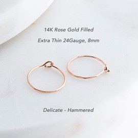 8mm 24 GA Rose Gold Filled Hoop Earrings Cartilage Nose Septum Ear Helix Tragus Piercing (8mm | 24 GA | Rose Gold Filled | Delicate Hammered)