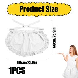 Women's White Apron Short Apron with Ruffles Waitress Chef Costume Short Aprons Waiter Waist Apron Chef and Waiter Apron Maid Costume White Apron, for Kitchen Baking Work, White