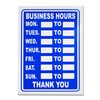 Business Hours Sign Blue High Contrast Hanging Opening Closing Times