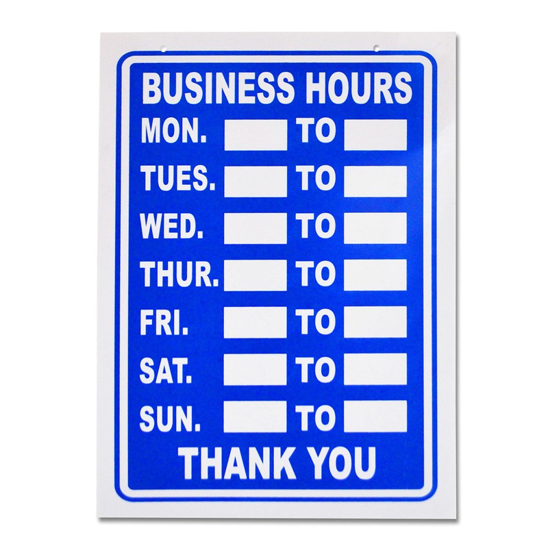 Business Hours Sign Blue High Contrast Hanging Opening Closing Times