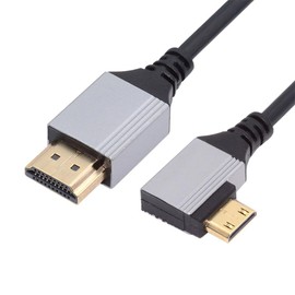 NFHK 90 Degree Right Angled Mini HDMI 2.1 Ultra Thin HDTV Cable 8K 4K Hyper Super Flexible Slim Cord Type-A to Type-C for Camera HDTV 50cm