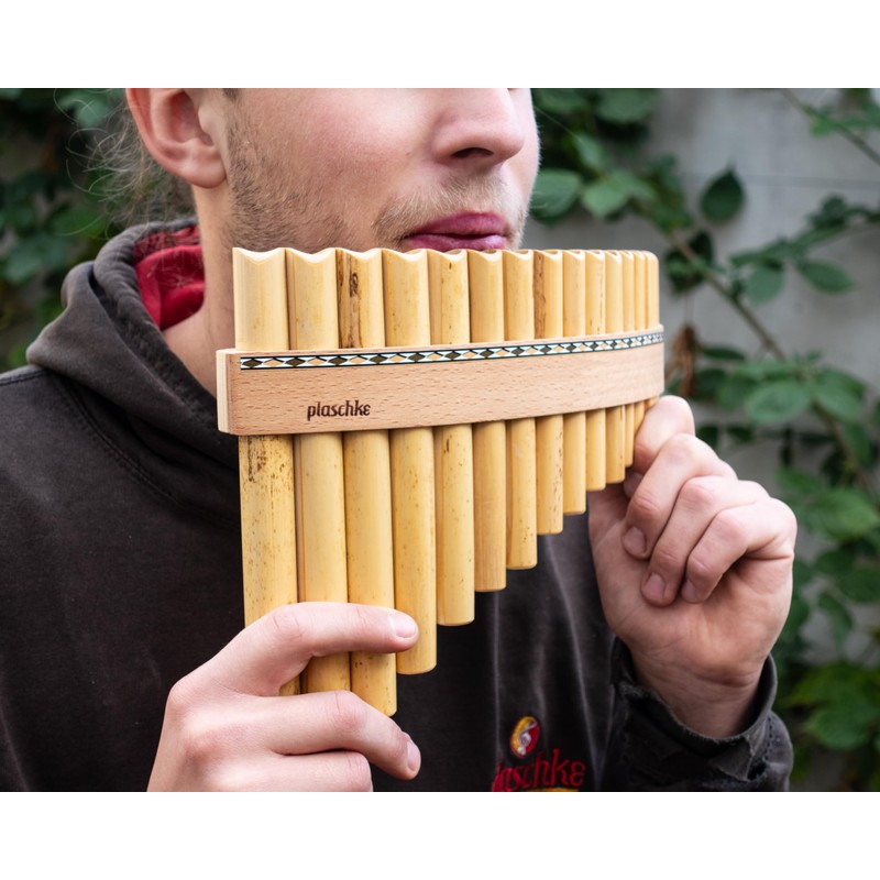 Plaschke Pan Pipe, Wooden Strap Design, Handmade with Textbook, 12