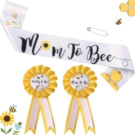 Bee Baby Shower Decorations Mommy to Bee Sash and Daddy to Bee Tinplate Badge, Mom to be Sash and Dad to be Pin for Baby Shower Party Favors Decorations