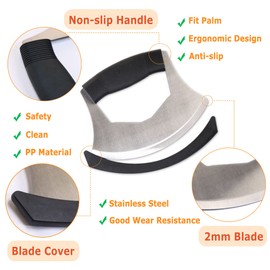 XoYoZo Salad Chopper Mezzaluna Knife with Protective Cover and Anti-Slip Handle - Stainless Steel Vegetable Cutter, Onion Chopper, Pizza Cutter