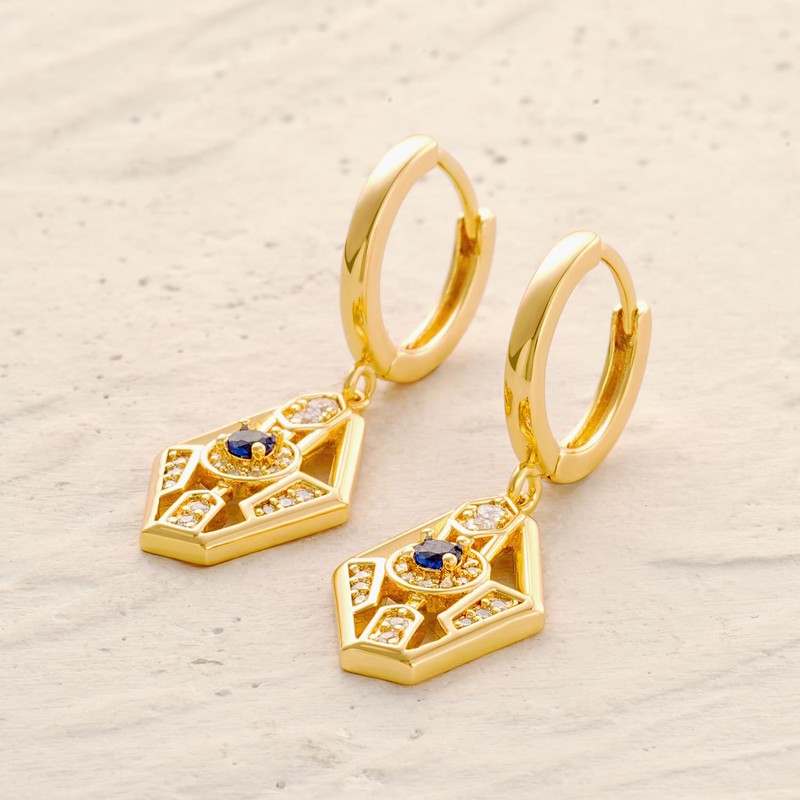 MYEARS Women Evil Eye Earrings Gold Huggie Hoop Hexagon Dangle