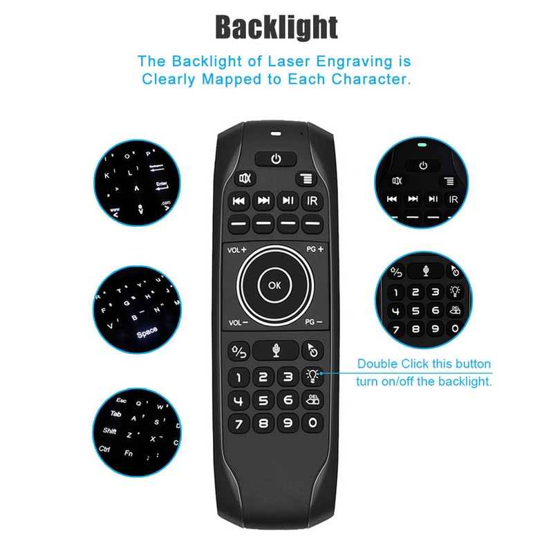 Backlit 2.4G Air Mouse Wireless Keyboard Voice Control 6-Axis Motion