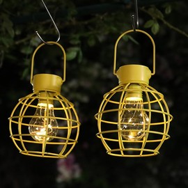 MUMTOP 2 Pack Solar Lanterns Outdoor Lights, Metal Solar Outdoor Lantern Waterproof Decorative Hanging Light for Yard Lawn Porch Garden Patio Pathway Decor, Yellow