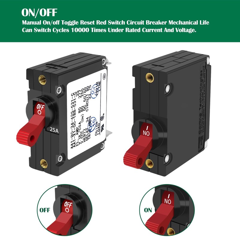 A-Series 25A Boat Circuit Breaker Magnetic with Red Toggle AC/DC