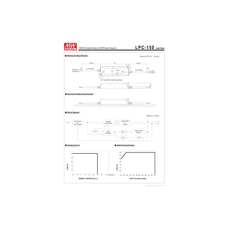 MW Mean Well LPC-150-350 430V 350mA 150W Single Output LED