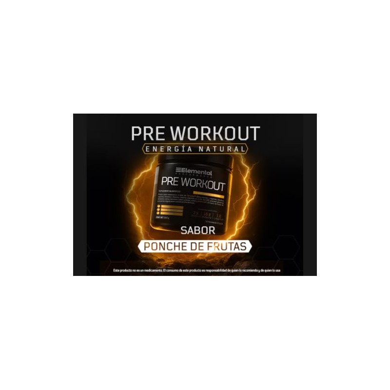 ELEMENTAL Pre Entreno con Creatina 300g Cafeína Nautral Ponche Frutas