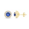 Blue Sapphire September Birthstone and White Cubic Zirconia Stud Earrings