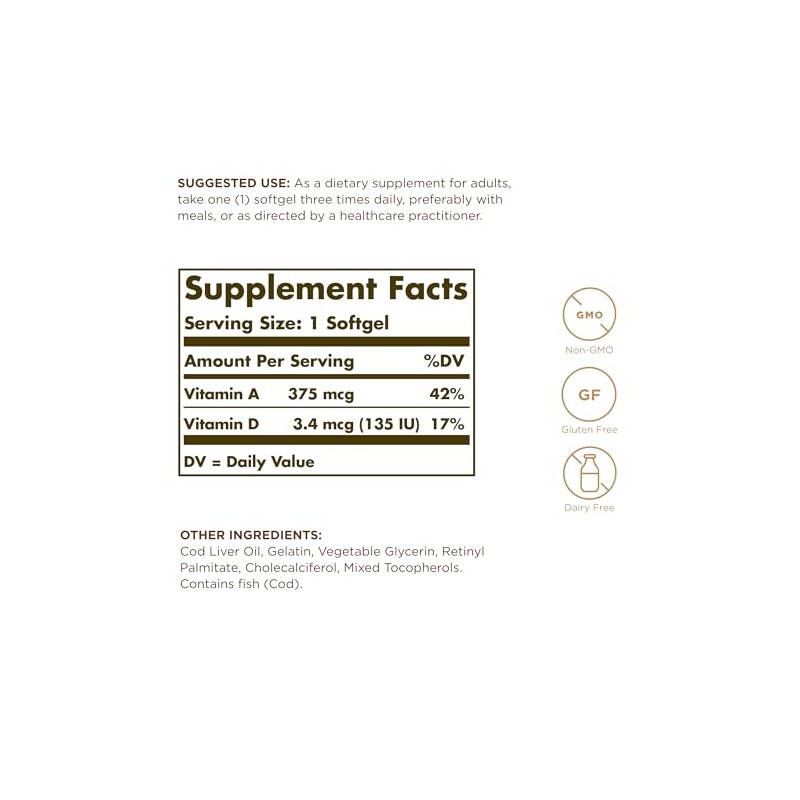 Solgar | Cod Liver Oil, 250 Capsules | Aceite de