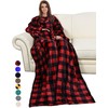 Catalonia Classy Tartan Wearable Snuggle Blanket with Sleeves and Pocket,