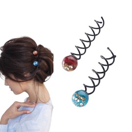 EZ PEACH Set of 2 Resin Arrangement Twister Pins, Twist Hair Pins, Spiral Hair Pins, Buns, Hair Bangs, Ball Wraps, Hair Arrangements, For Women To Quickly Tying Hair (Blue+Red)