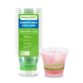 Responsible Products 5 oz Clear Cold Cup, Certified Compostable and Made from 100% American Biobased Materials, No-PFAS Added & BPA-Free (100 Count)