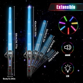 Moocuca Lightsaber Children's Lightsaber, Sta-Wars, RGB 7 Colours LED Lightsaber with Light and Sound, Cosplay Toy, Retractable Lightsaber, Children, Glowing Light Saber