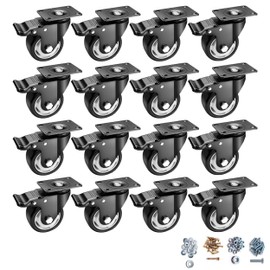 Caster Wheels - 3 Inch Casters Set of 4 Heavy Duty, BOSGEOT Locking Industrial Casters with 360 Degree No Noise Polyurethane Wheels, Swivel Plate Casters with Brake - Pack of 16