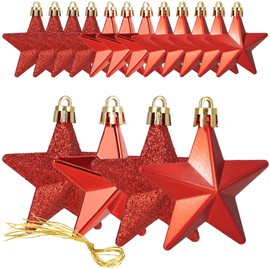 com-four® 16 x Shatterproof Star Hangers, Christmas Tree Decorations in Star Shape, Decorative Christmas Decoration, Christmas Tree Baubles in 3 Designs, Christmas Decoration