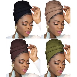 Ftoronaly Head Wraps for Black Women Hijab Scarves Large Muslim Headwraps Stretch Hair Wraps Headband 4 Pack