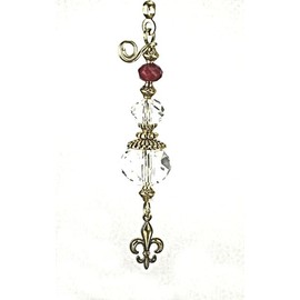 Trace Ellements Brass Fleur de Lis and Burgundy Faceted Glass Fan Pull/Light Pull