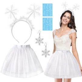 SANLIUSANJIU Women's Snowflake Costume Set, Women's Snowflake Tulle Skirt + Snowflakes Headband + Snowflake Tattoo + Snowflake Earrings for Christmas Party Carnival Women Girls