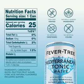 Fever-Tree Mediterranean Tonic Water - Premium Quality Mixer - Refreshing Beverage for Cocktails & Mocktails. Naturally Sourced Ingredients, No Artificial Sweeteners or Colors - 5.1 Fl Oz Cans - Pack of 8