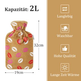 Kufl Rubber Hot Water Bottle with Soft Fleece Cover - Beige - Volume: 2 L - Large Opening - Relieves Periodic Pain, Abdominal Pain, Cramps - Heat Dispenser on Cold Days (Beige, 2L)