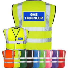 Corporate Togs GAS ENGINEER Printed Hi-Visibility Safety Vest, Hi Viz Vest with 2 Band & Brace Reflective Strips, Fully EN471 Health & Safety Compliant | Protective Safety Wear