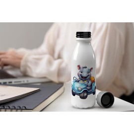 MAXIKIWI Einwandige Wasserflasche mit Schraubverschluss, nicht isoliert, leichtes Aluminium, BPA-frei, auslaufsicher, lustiges Nilpferd, 500 ml