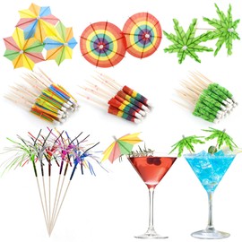 150Pcs Cocktail Picks, IEMIEBSHA Colorfu Paper Cocktail Umbrellas Toothpicks for Drink or Food, Different Shape Drink Umbrellas Cocktail Picks for Beach Hawaii Tropical Party Wedding Restaurant