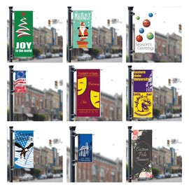 VictoryStore Custom Street Light Pole Banner, 18x36 Inch Two Sided Print, 3-Inch Pole Pockets and Grommets, Waterproof Vinyl, American Made