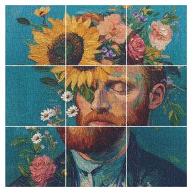 Van Gogh Puzzle 1000 Pieces for Adults, Vintage Sunflowers Jigsaw Puzzles, Flower Art Plant Puzzle as Home Wall Art Decor