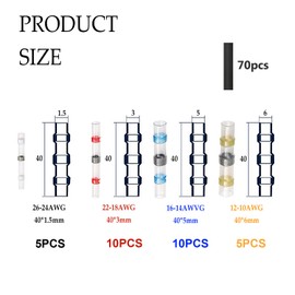 100 PCS Solder Seals Wire connectors,Wire connectors,Waterproof Heat Shrink Electrical Wire Butt Terminals For Daily use, Automotive, Marine etc(30+70pcs)