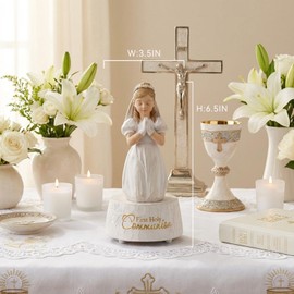 Grace4Joy First Holy Communion Gifts - Girls Communion Music Box Figurines, Hand Painted Musical Catholic Gifts for Baptism, Birthday, Confirmation