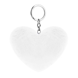 Soleebee Soft Artificial Rabbit Fur Keychain Love Heart Plush Key Ring Cute Bag Charm for Women Girls (White)