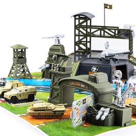 46 Pieces Military Base Set, Army Men Playset with Vehicles Accessories for Kids Boys Girls 3 4 5 6 7 8 Years Old