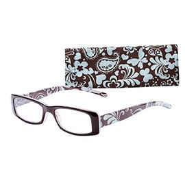 Wink Fancy Brown Floral Rectangle Reading Glass with Matching Pattern Case, 1.25, 0.200 Ounce