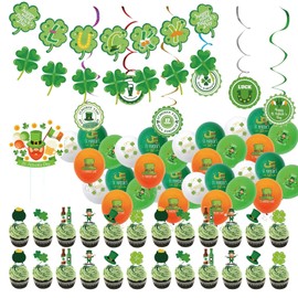 St. Patrick's Day Bunting Decorations DIY Happy St. Patrick’s Day Banner and Shamrock Banner Garland and Spiral Ornaments for Irish Party Decoration