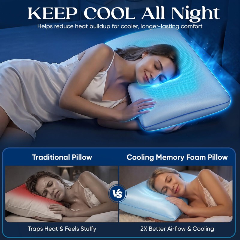 Cooling Gel Pillow for Hot Sleepers, Keep Cool Memory Foam