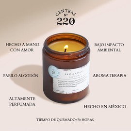 CENTRAL 220 | Vela Passion Fruit | Maracuyá, Naranja Roja, Flores Exóticas | 200g, 40-50 Horas Energizantes