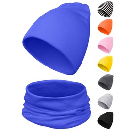 Kiiwah Children's Beanie Hat and Loop Scarf Set, Soft Cotton Warm Knitted Hats and Scarves for Baby Autumn Winter Spring, blue