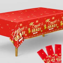 KatchOn, Red and Gold Grad Tablecloth - Pack of 3, 54x108 Inch | Congrats Grad Tablecloth for Graduation Decorations 2025 | Graduation Table Cover Decorations