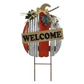 K KILIPES Fall Pumpkin Yard Stake Welcome Sign Rustic Metal Pumpkin Garden Stake Autumn Harvest Thanksgiving Outdoor Lawn Decorations (Pumpkin Design)