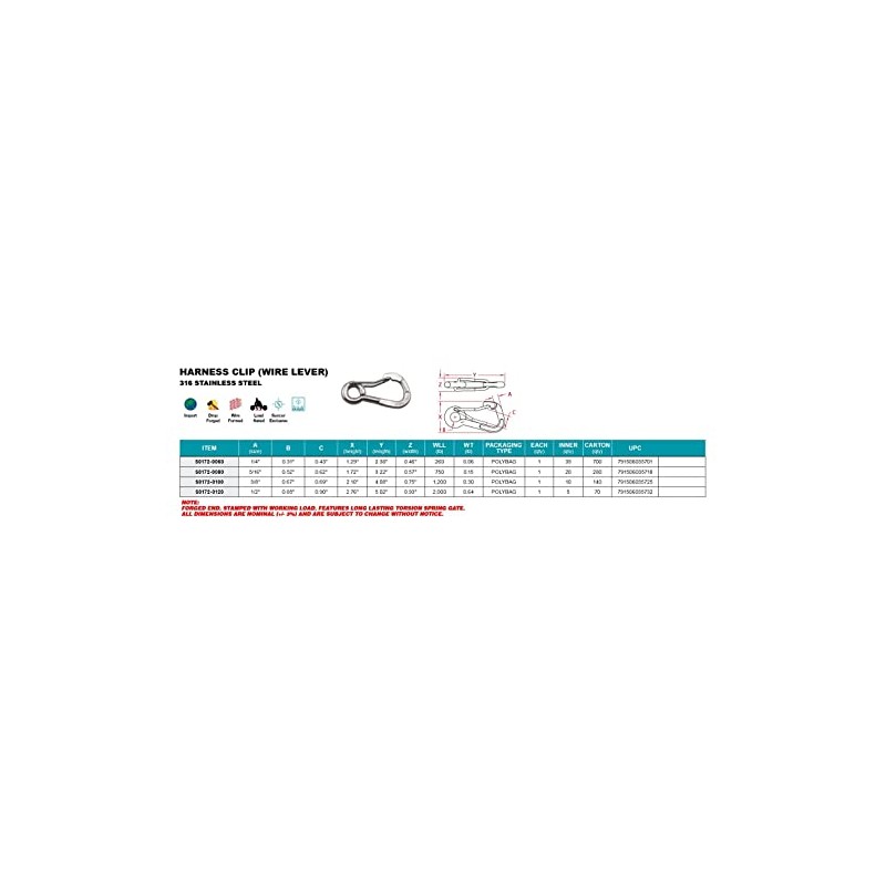 Harness Carabiner Clip Wire Lever 1/4" (S0172-0060)