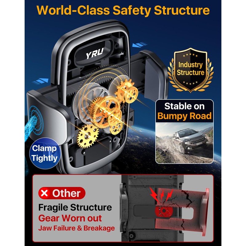YRU 【2026 Upgrade & Military-Grade】 Car Phone Holder Mount【100+LBS Strong