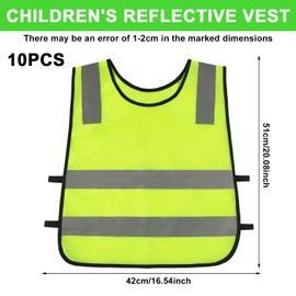 PORFOYO 10 Stck Warnweste Kinder, Warnwesten Auto Kinder Sicherheitswesten, Reflektierende Sicherheitsweste fr Kinder 3-12 Jahre, Reflektorweste Kinder fr Schule, Sport, Laufen, Stra?enverkehr (Grn)